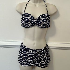 Robin Piccone 2-Piece Bikini, Navy & Beige, Skirted High-Quality, Like New, Sz M